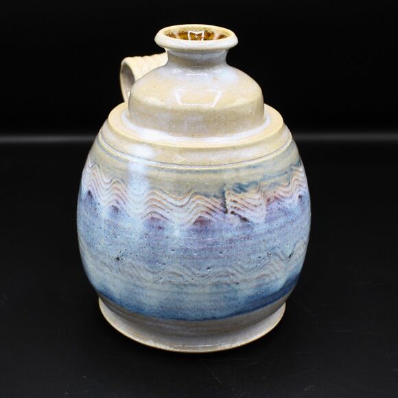 Vintage Studio Art Pottery Vase Handmade Stoneware Ribbon Handle Rustic Decor - Picture 5 of 7